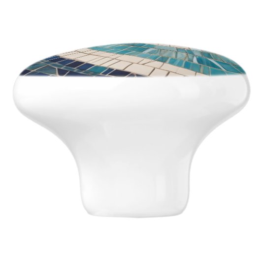 Blaues Mosaik Abstrakt Ocean Wave Swirl Sea Thema Keramikknauf (Seitenansicht)