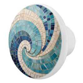 Blaues Mosaik Abstrakt Ocean Wave Swirl Sea Thema Keramikknauf