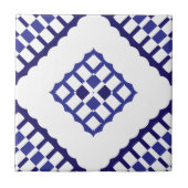 Blaues Mosaik-geometrisches Azulejo-Muster Fliese (Vorderseite)