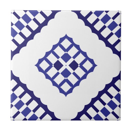 Blaues Mosaik-geometrisches Azulejo-Muster Fliese (Vorderseite)
