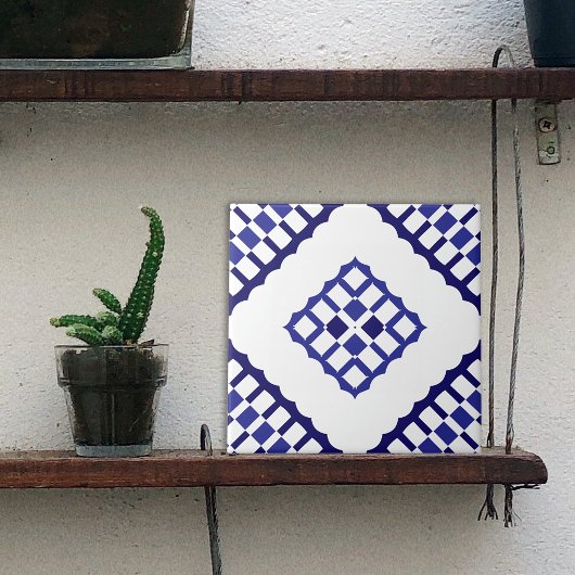 Blaues Mosaik-geometrisches Azulejo-Muster Fliese