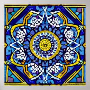 Blaues Mosaik oder gestanztes Glas-Look Poster