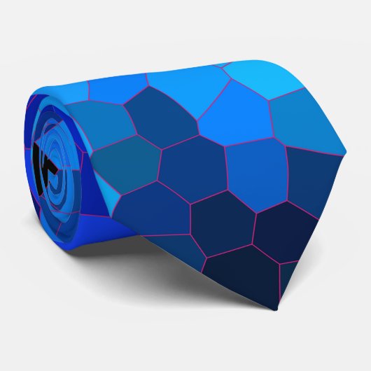 Blaues Mosaikmuster im Tiefen Ozean Krawatte (Gerollt)