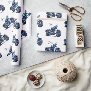 Blaues Motorrad Geburtstag Geschenkpapier