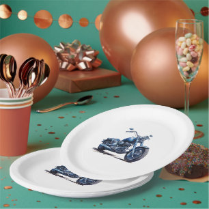 Blaues Motorrad Geburtstag Pappteller