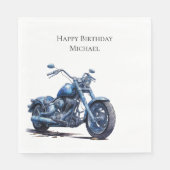 Blaues Motorrad Geburtstag Serviette (Vorderseite)