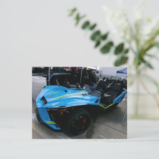 Blaues Motorrad Postkarte (Stehend Vorderseite)