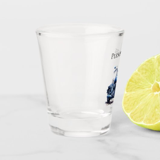 Blaues Motorrad Schnapsglas (Links)