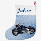 Blaues Motorrad und Schnee Großer Weihnachtsstrumpf (Rückseite)