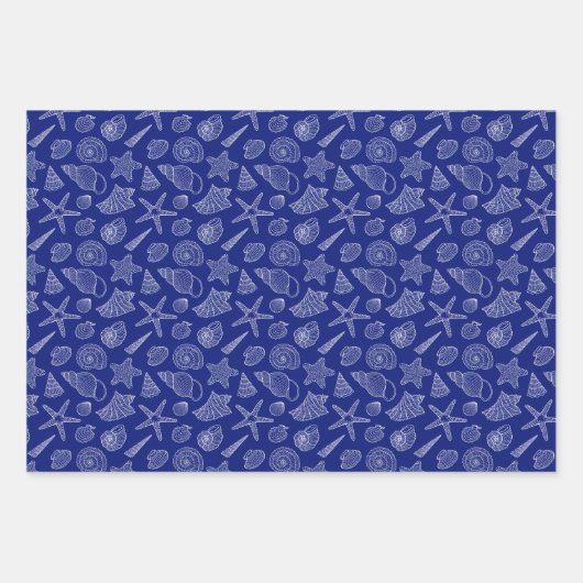Blaues Muschel-Muster Geschenkpapier Set (Vorderseite 2)