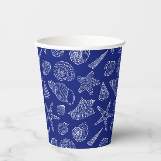 Blaues Muschel-Muster Pappbecher (Vorderseite)