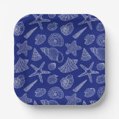 Blaues Muschel-Muster Pappteller (Vorderseite)