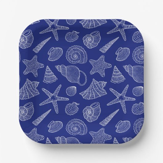 Blaues Muschel-Muster Pappteller (Vorderseite)