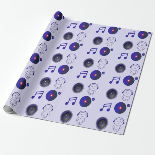 Blaues musikalisches Dekormuster Geschenkpapier (Ungerollt)