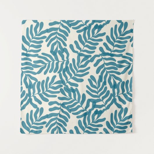 Blaues Muster abstrakter Blätter Wandteppich (Vorderseite)