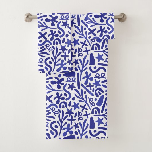 Blaues Muster Badhandtuch Set (Insitu)