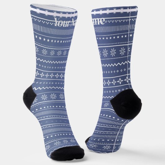 Blaues Muster | Benutzerdefinierter Name Socken (Gewinkelt)