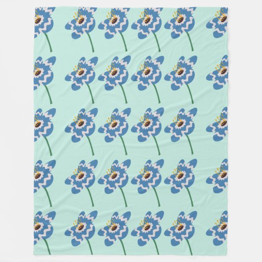 Blaues Muster der Blume Fleecedecke (Vorderseite)
