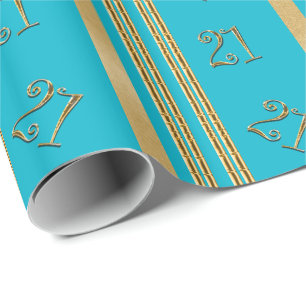 blaues Muster des 21. Geburtstages Gold Geschenkpapier
