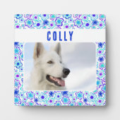 Blaues Muster für Lila Blume Foto für Hunde Fotoplatte (Vorderseite)