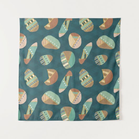 Blaues Muster Geo-Schritt-| im Freien Wandteppich (Vorderseite (Horizontal))