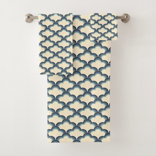 Blaues Muster im Retrostil Badhandtuch Set (Insitu)