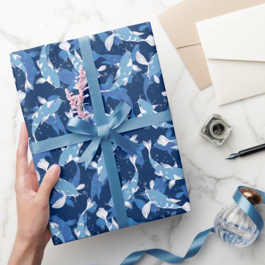 Blaues Muster - Koi Fish Geschenkpapier (Schenken)