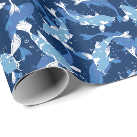 Blaues Muster - Koi Fish Geschenkpapier (Rolleneckpunkt)