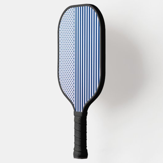 Blaues Muster mit Streifen und Punkten für den Hin Pickleball Schläger (Links)