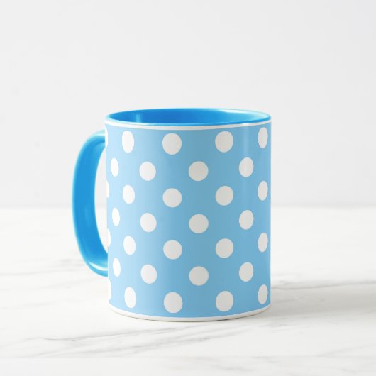 blaues Muster mit weißen Polka-Punkten Tasse (Vorderseite Links)