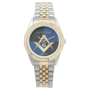 Blaues Muster Monogram Masonic Lodge Watch Armbanduhr