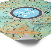 Blaues Muster Monogram Poster (Ecke)