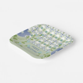 Blaues Muster und Blumenmuster Pappteller