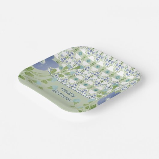 Blaues Muster und Blumenmuster Pappteller (Gewinkelt)