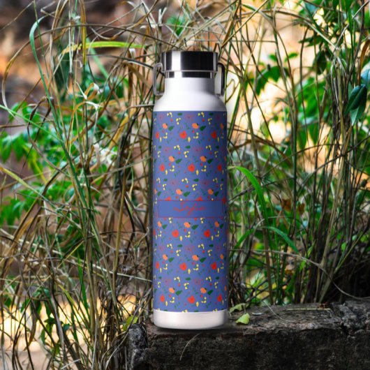 Blaues Muster Wildblumen roter Mohn isoliert Trinkflasche