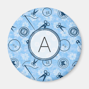 Blaues nähendes Muster mit Monogramm Magnet