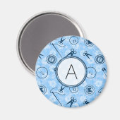 Blaues Nähmuster mit Monogramm Magnet (Vorderseite/Rückseite)