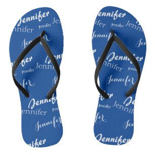 Blaues Namensmuster Slim Strap Flip Flops Badesandalen