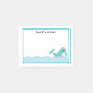 Blaues Narwhal im Wasser Post-it Klebezettel
