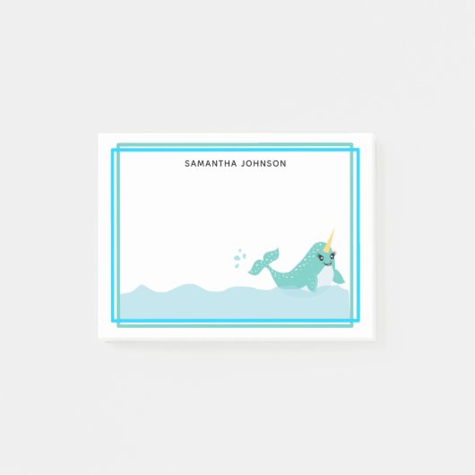Blaues Narwhal im Wasser Post-it Klebezettel (Vorderseite)