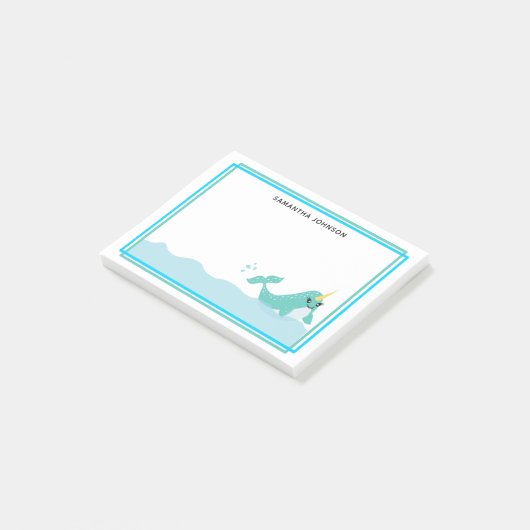 Blaues Narwhal im Wasser Post-it Klebezettel (angewinkelt)