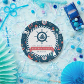 Blaues Nautical Boat Wheel & Marine Life Pattern Pappteller (Party)