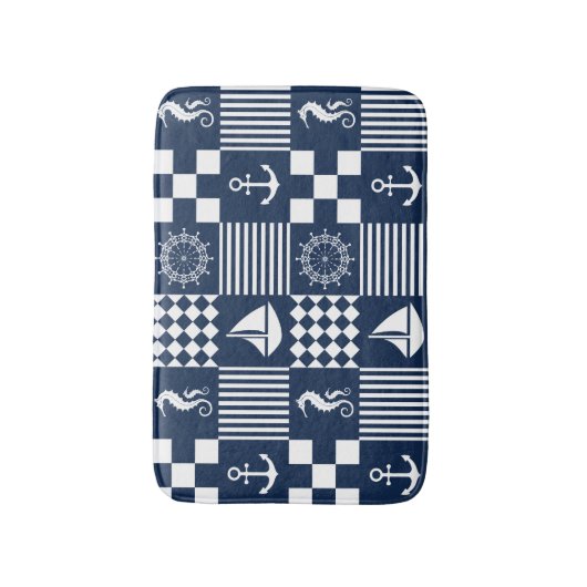 Blaues Nautikmuster Badematte (Vorderseite Vertikal)