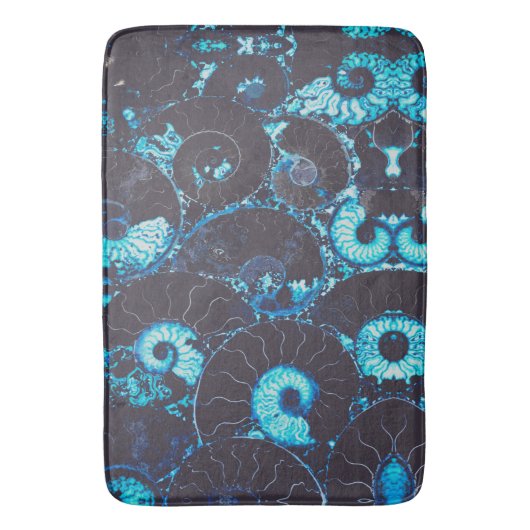 Blaues Nautilus-Muschel-Muster, ängstliche Geometr Badematte (Vorderseite Vertikal)