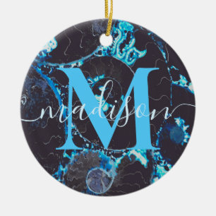 Blaues Nautilus-Muschel-Muster, ängstliche Geometr Keramik Ornament