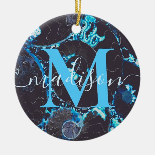 Blaues Nautilus-Muschel-Muster, ängstliche Geometr Keramik Ornament (Vorne)