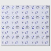 Blaues nautisches Dekormuster Geschenkpapier (Flach)