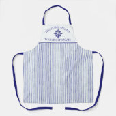 Blaues nautisches gestreiftes Monogramm Bootsname Schürze (Vorderseite)