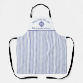 Blaues nautisches gestreiftes Monogramm Bootsname Schürze (Vorderseite)