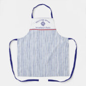 Blaues nautisches gestreiftes Monogramm Bootsname  Schürze (Vorderseite)